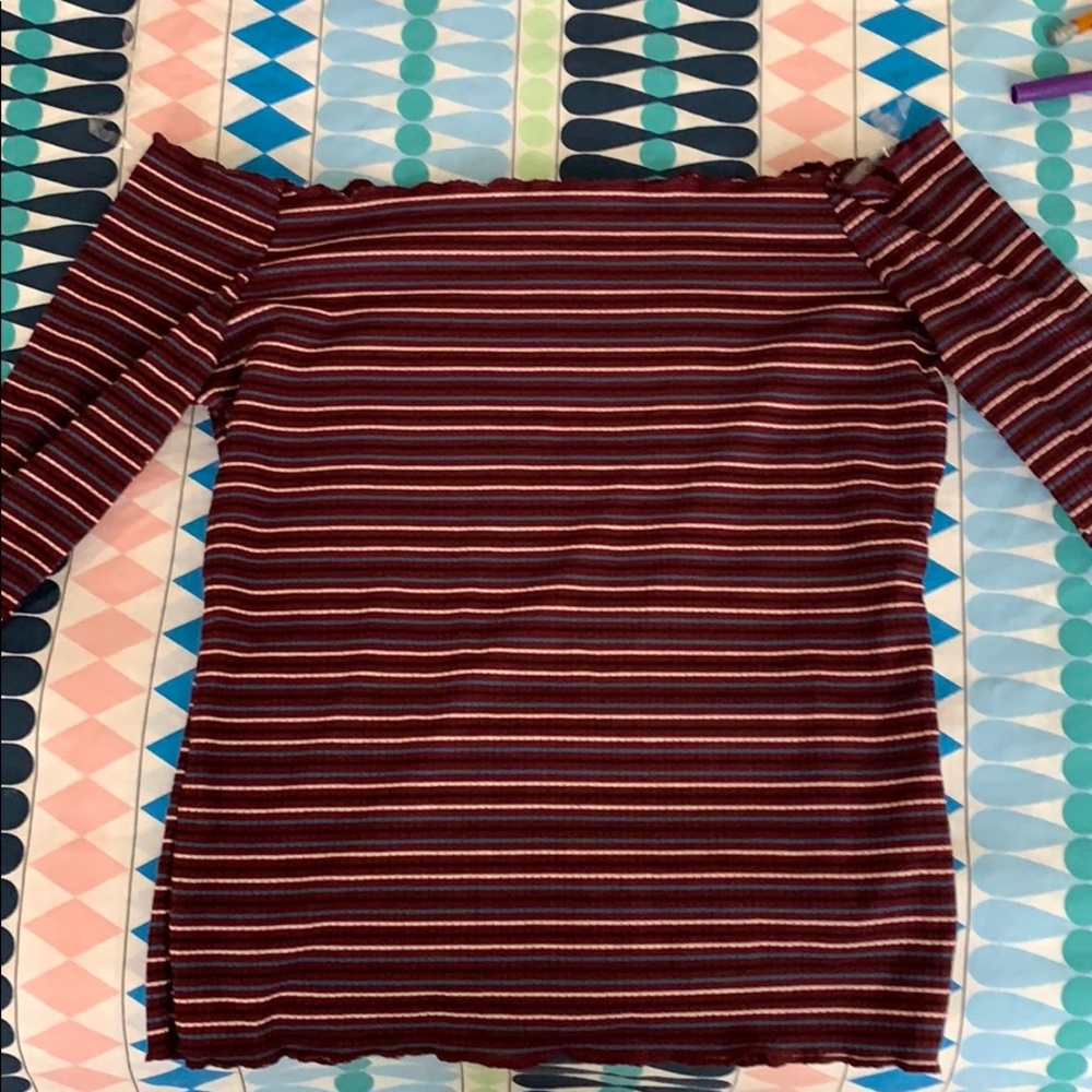 long sleeve off the shoulder purple striped top!